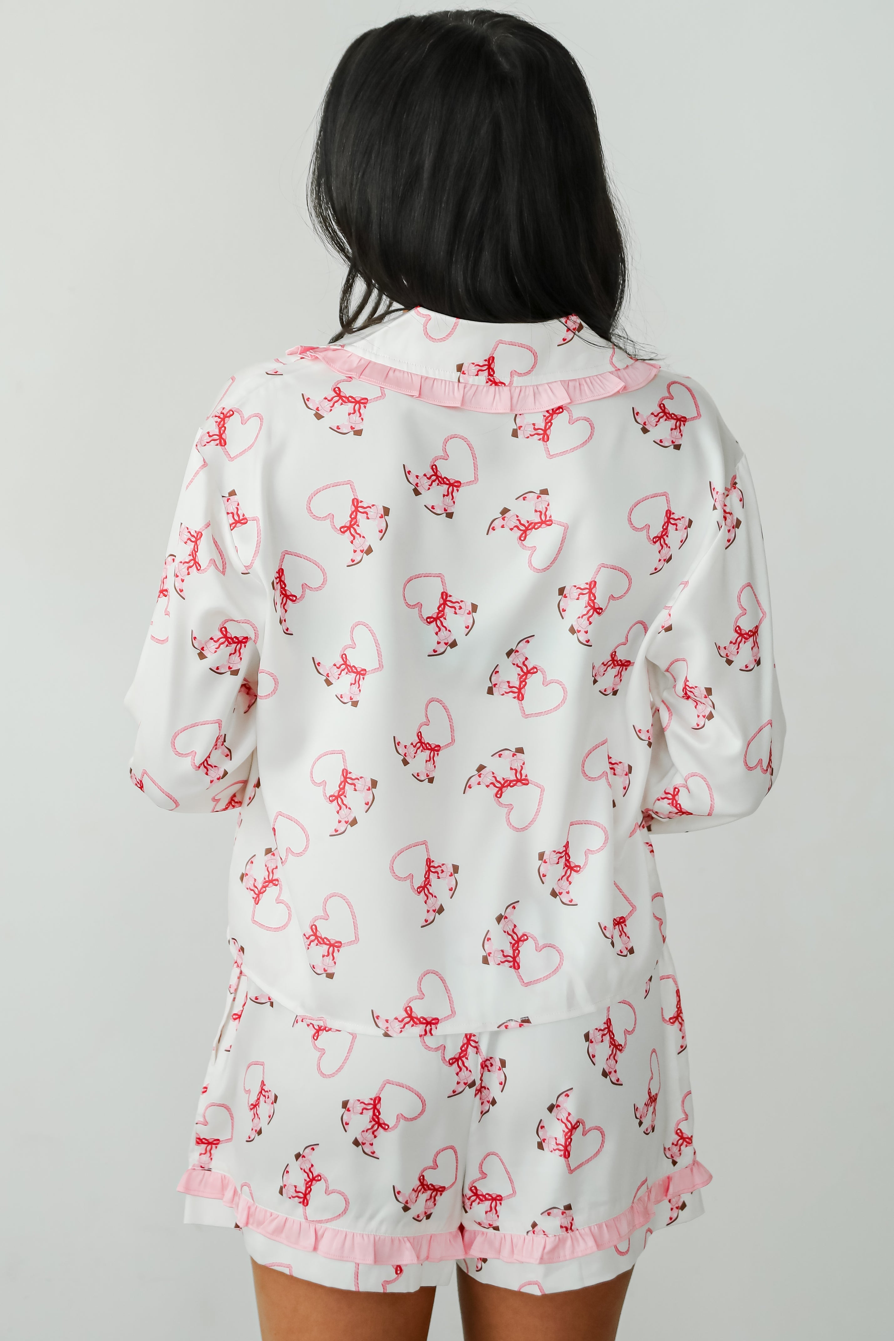 FINAL SALE - Slumber Party White Western Heart Pajama Top