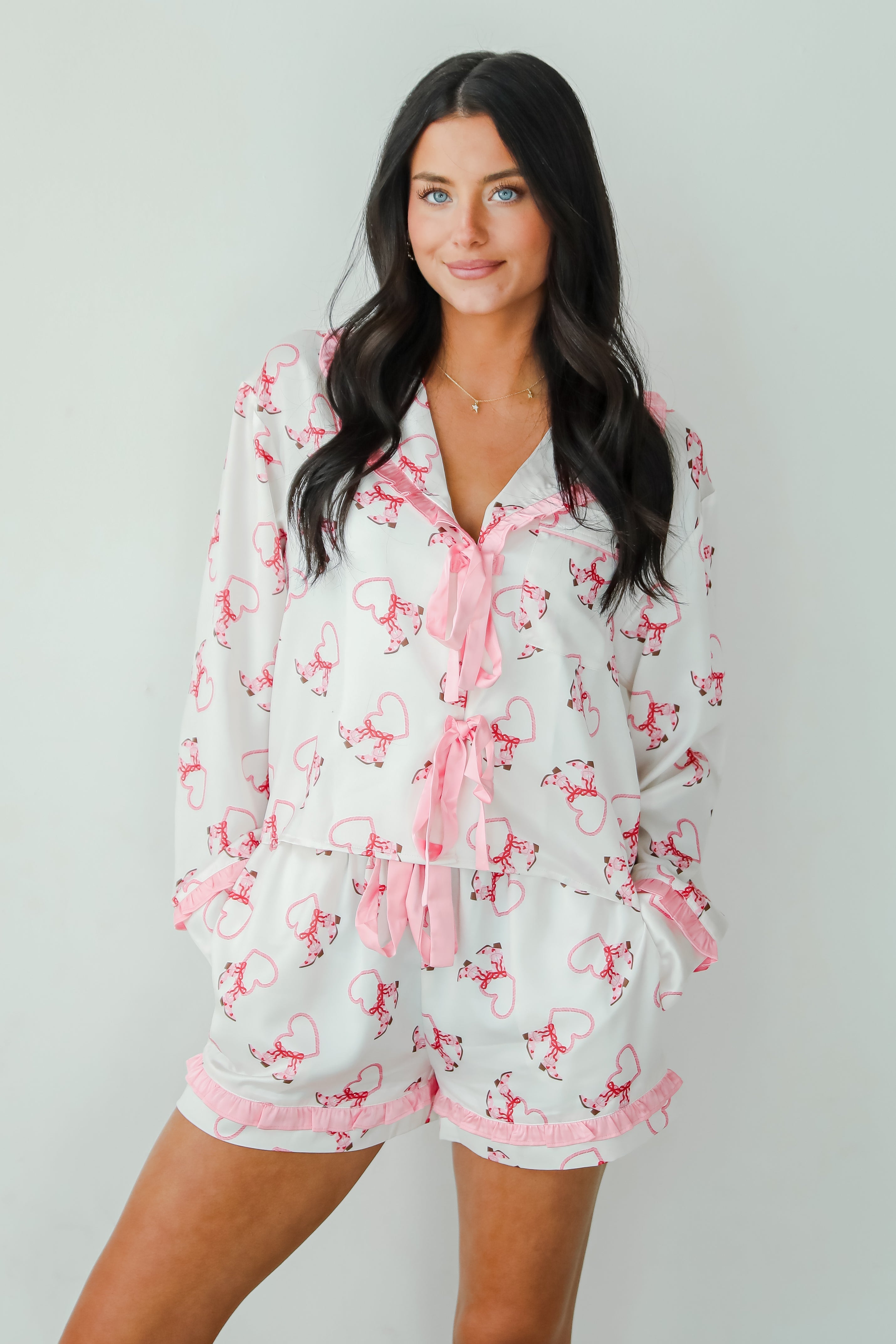 FINAL SALE - Slumber Party White Western Heart Pajama Shorts