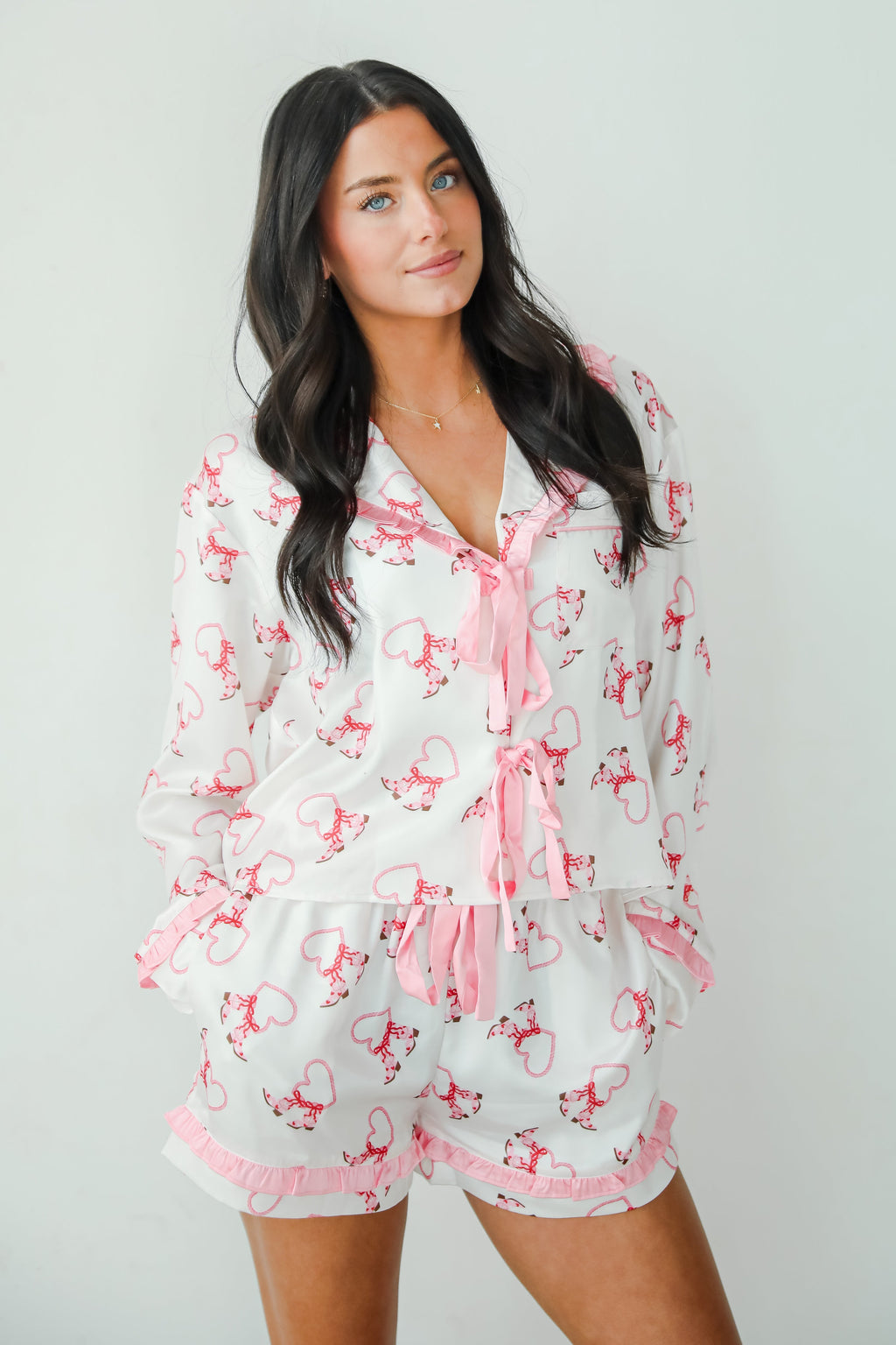 FINAL SALE - Slumber Party White Western Heart Pajama Top