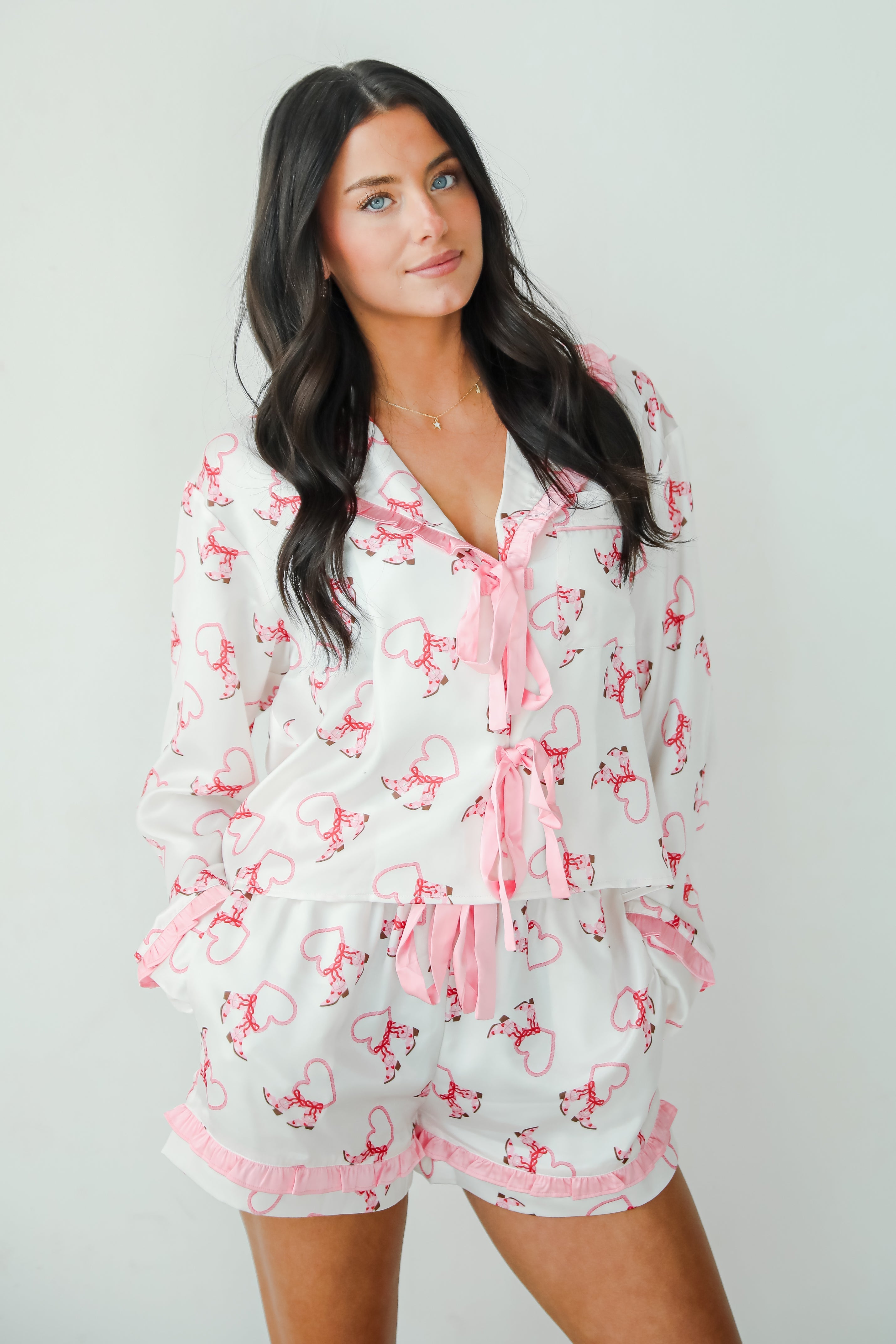 FINAL SALE - Slumber Party White Western Heart Pajama Top