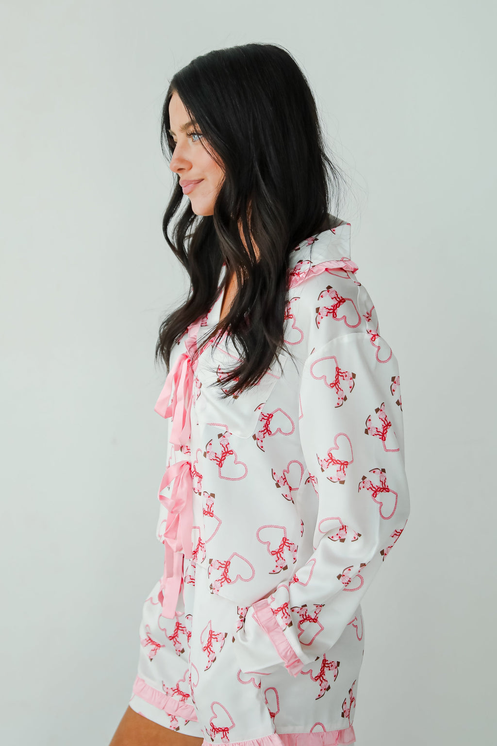 FINAL SALE - Slumber Party White Western Heart Pajama Top