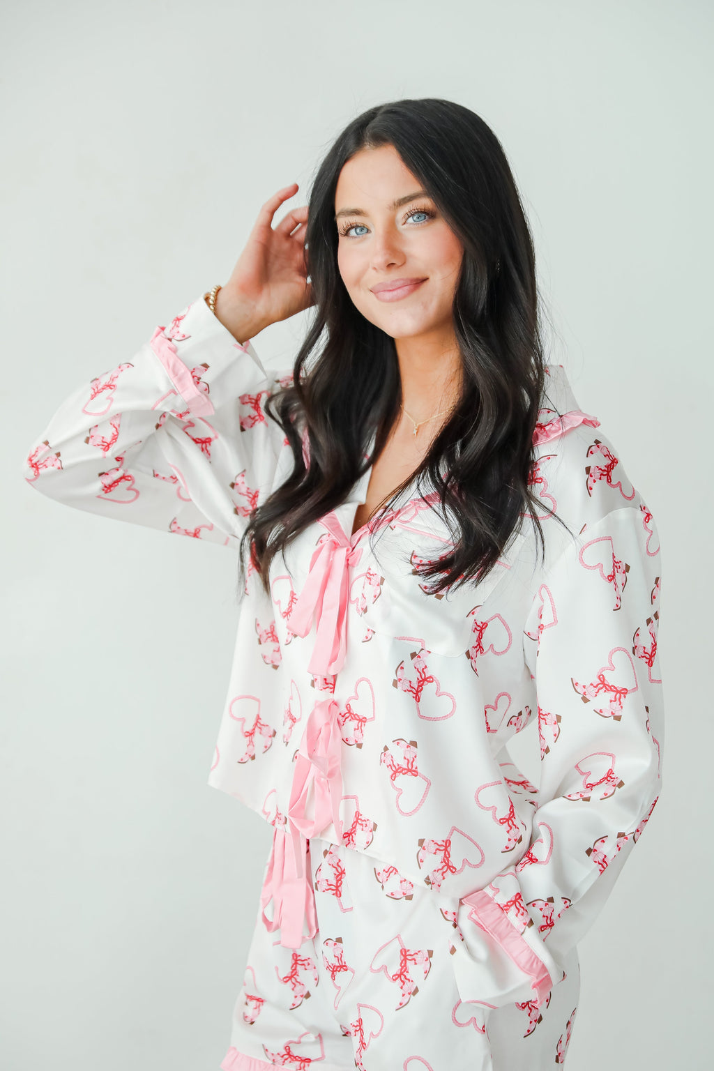 FINAL SALE - Slumber Party White Western Heart Pajama Top