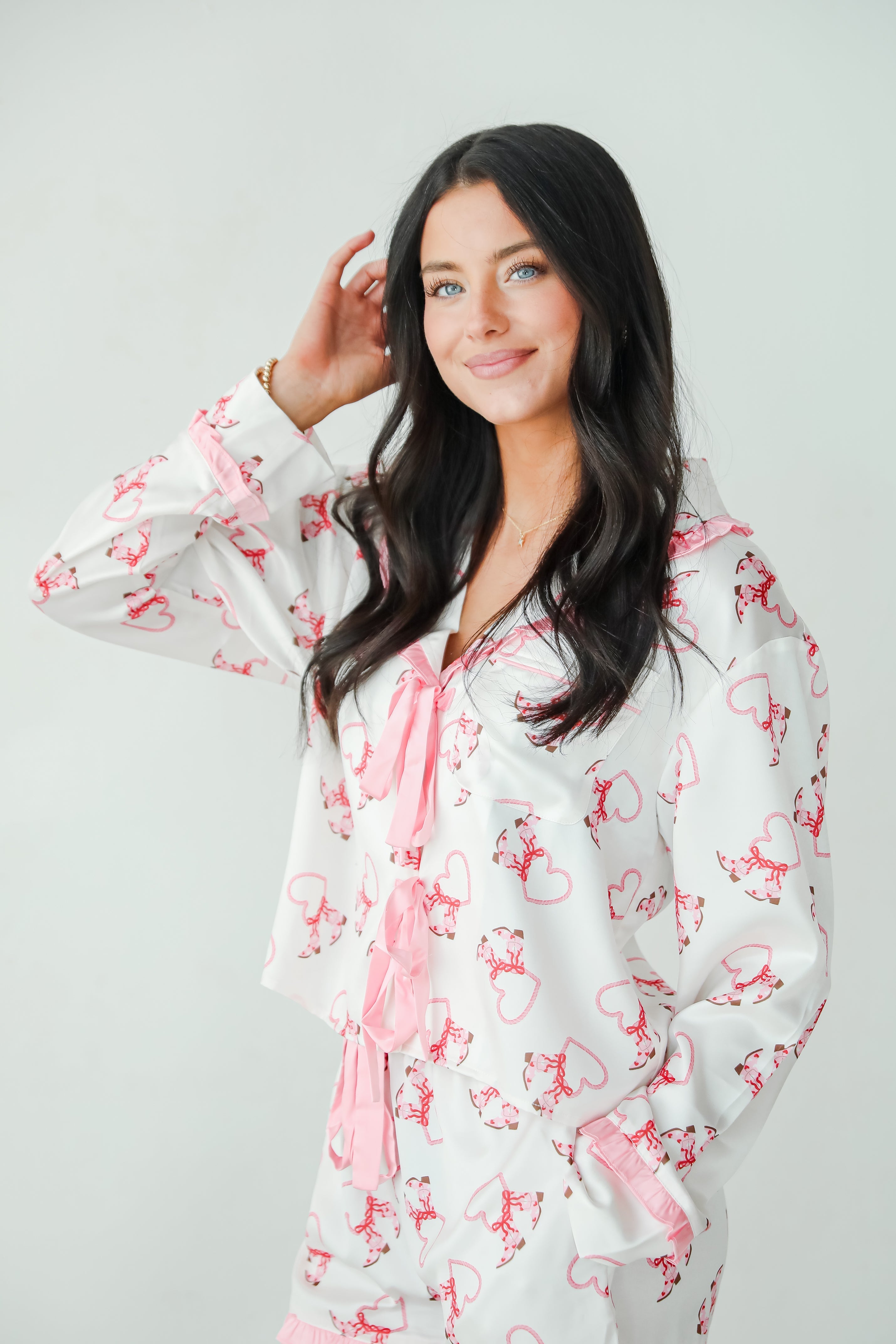 FINAL SALE - Slumber Party White Western Heart Pajama Top